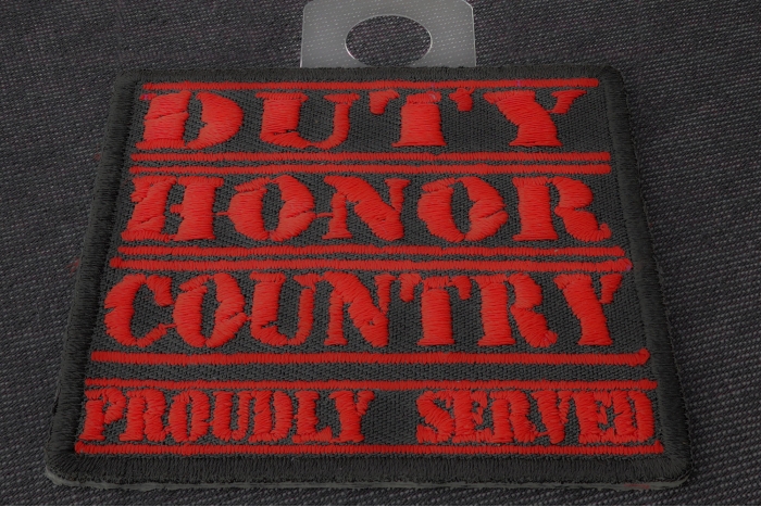 Duty Honor Country Proudly Served Patch diagonal view