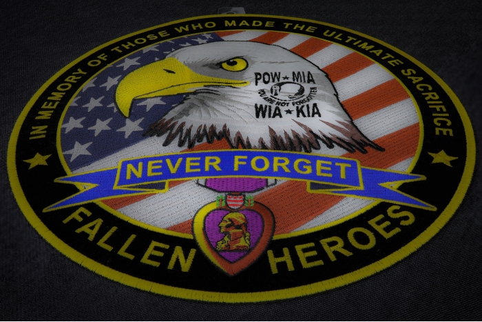 Fallen Heroes Never Forget POW MIA WIA KIA In Memory of Those Who Made The Ultimate Sacrifice Patch diagonal view