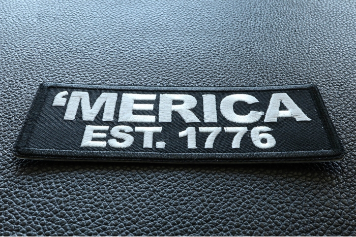 Merica Est 1776 Patriotic Iron on Patch diagonal view