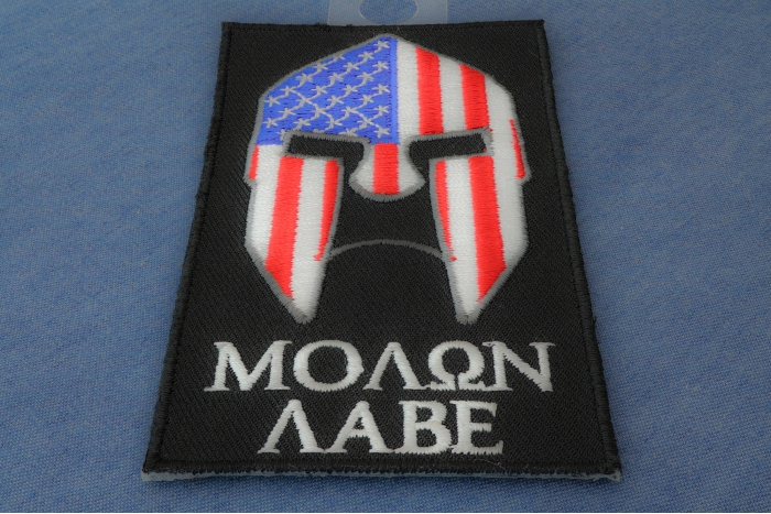 Molon Labe Spartan Patch With US Flag diagonal view