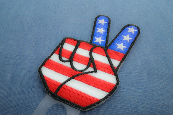 Peace Hand Sign with American Flag Patriotic Iron on Patch diagonal view