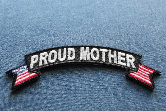 Proud Mother US Flag Rocker Patriotic Iron on Patch diagonal view