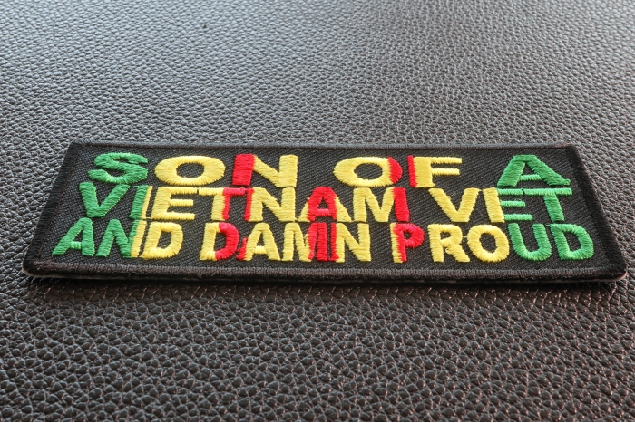 Son Of A Vietnam Vet and Damn Proud Patriotic Iron on Patch diagonal view