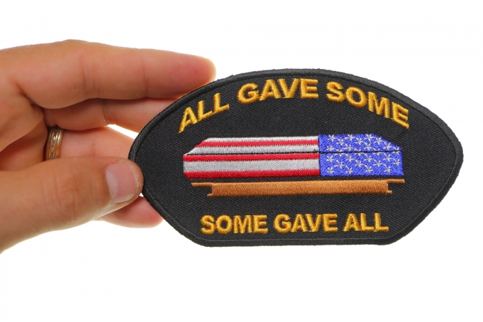 All Gave Some Gave All Casket Cap Patch shown on hand for size comparison