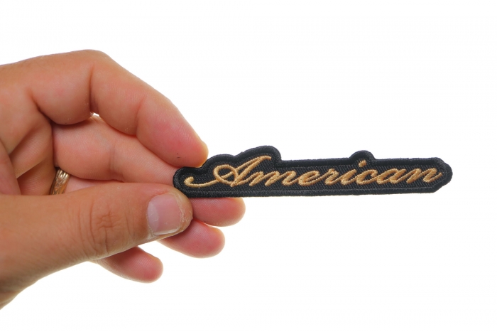 American Patriotic Iron on Patch shown on hand for size comparison