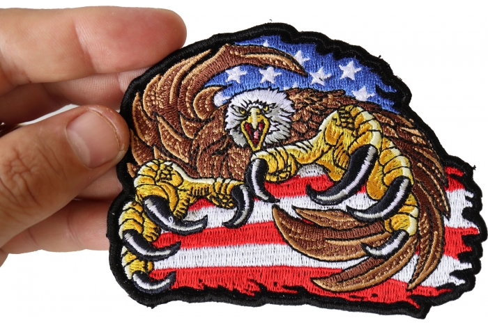 American Flag Eagle Patch, Small Embroidered Iron on Patches shown on hand for size comparison