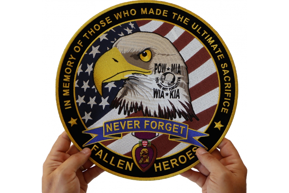 Fallen Heroes Never Forget Pow Mia WIA Kia in Memory of Those Who Made The Ultimate Sacrifice Patch, Large Patriotic Patches