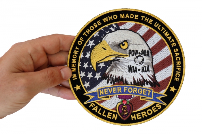 Fallen Heroes Patch, Patches for Jackets shown on hand for size comparison