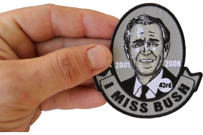 I miss Bush Jr Patriotic Iron on Patch shown on hand for size comparison