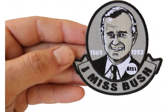 I miss Bush Senior Patriotic Iron on Patch shown on hand for size comparison