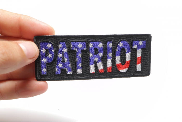 Patriot Iron on Patch shown on hand for size comparison