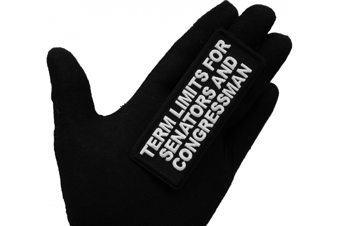 Term Limits for Senators and Congressman Iron on Patch shown on hand for size comparison