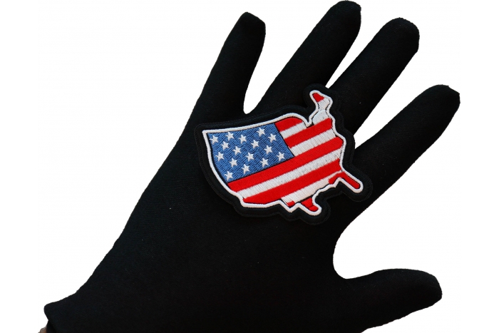 USA Patriotic Patch, Flag Patches shown on hand for size comparison