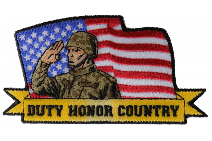 Duty Honor Country Patch Soldier Saluting with American Flag