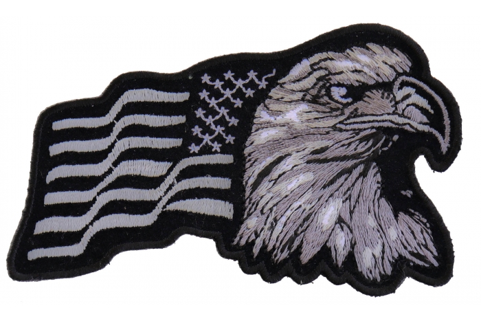 Silver Eagle US Flag Facing Right Patriotic Iron on Patch