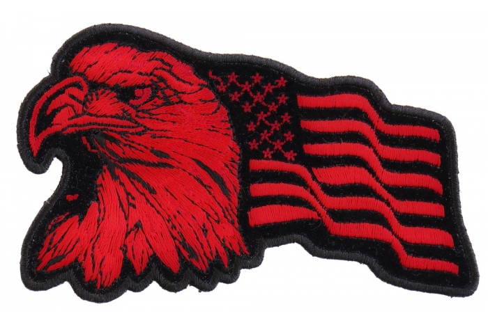 Eagle US Flag Facing Left Patriotic Iron on Patch In Red
