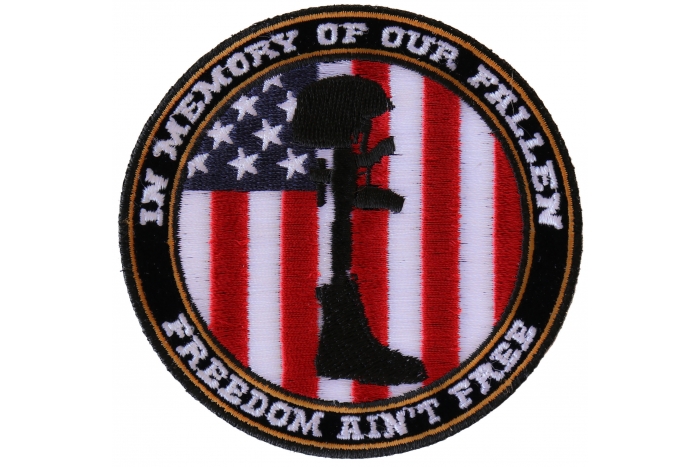 Freedom Ain't Free In Memory of Our Fallen Boot Rifle Helmet Patriotic Iron on Patch