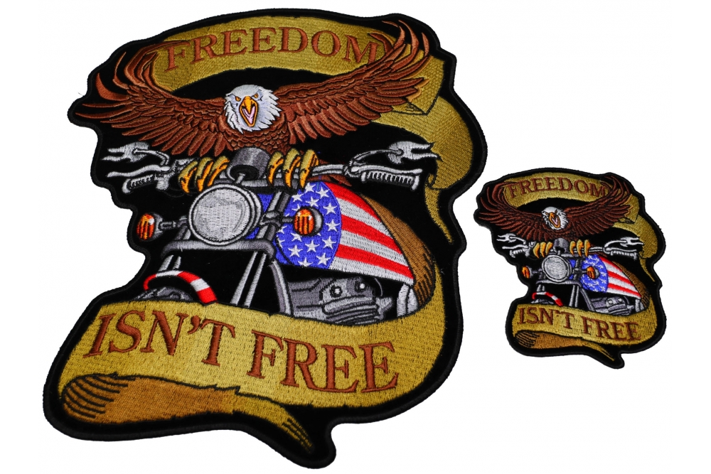 Freedom Isnt Free Two Piece Small and Large Eagle Biker Patch Set