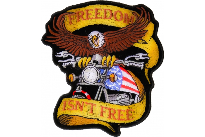 Patriotic Eagle Biker Small Iron on Patch Freedom Isn't Free