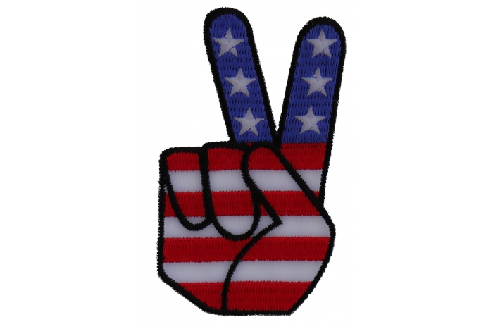 Peace Hand Sign with American Flag Patriotic Iron on Patch