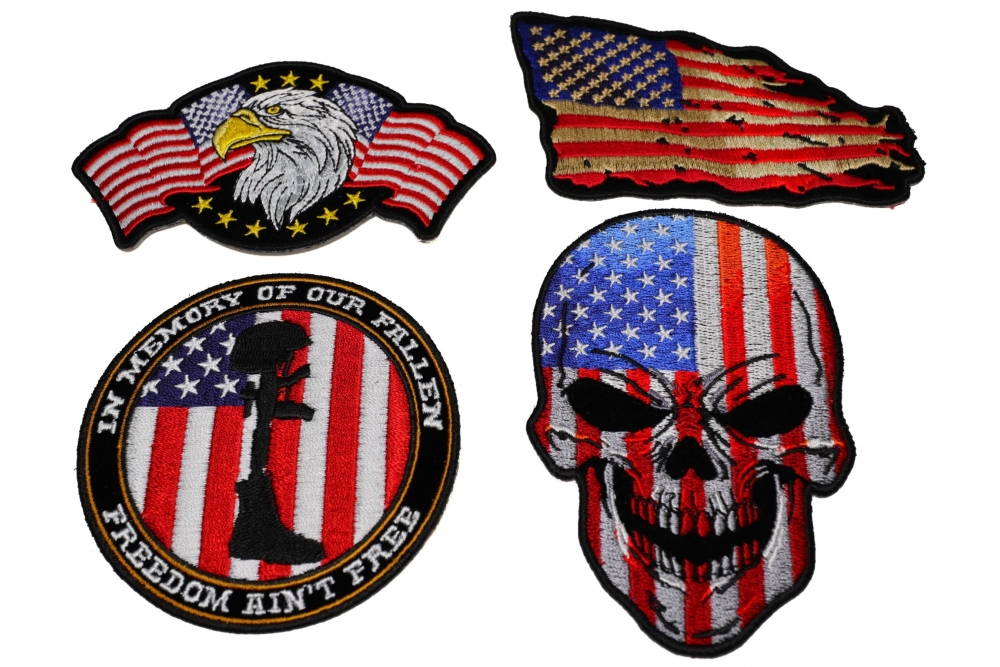 Set of 4 Patriotic American Flag Patches
