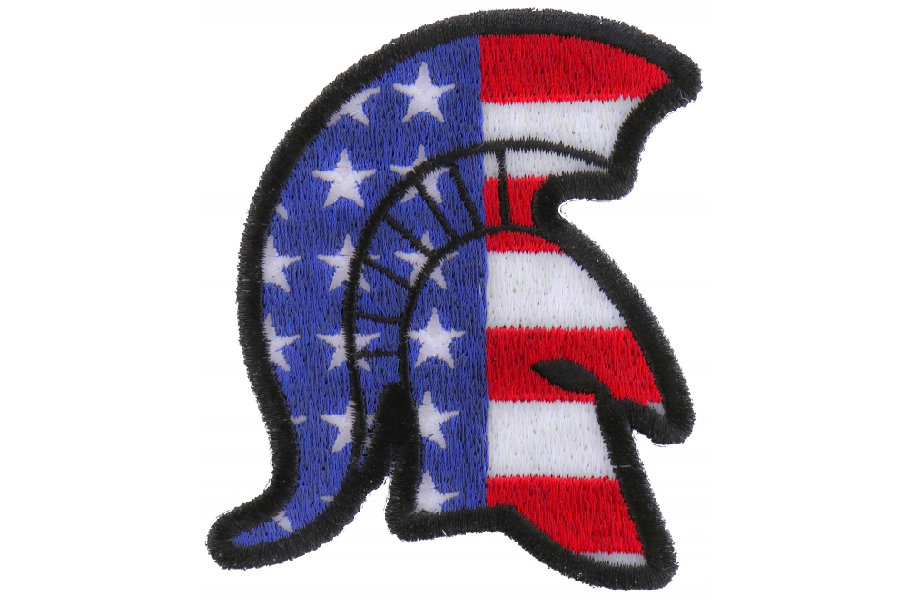 Spartan Helmet With US Flag Patriotic Iron on Patch