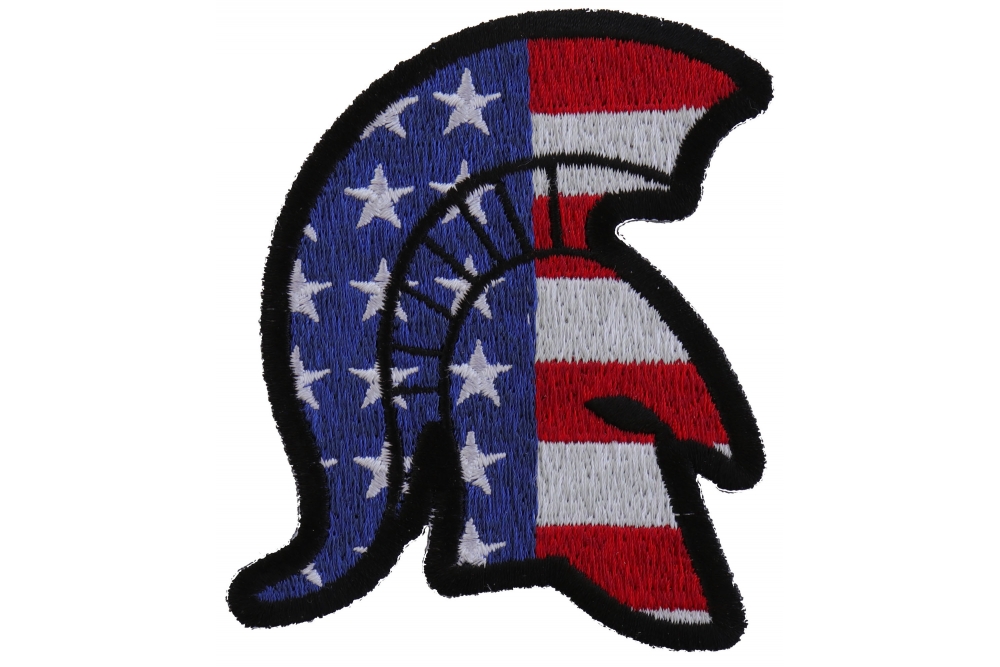 Spartan Helmet With US Flag Patriotic Iron on Patch