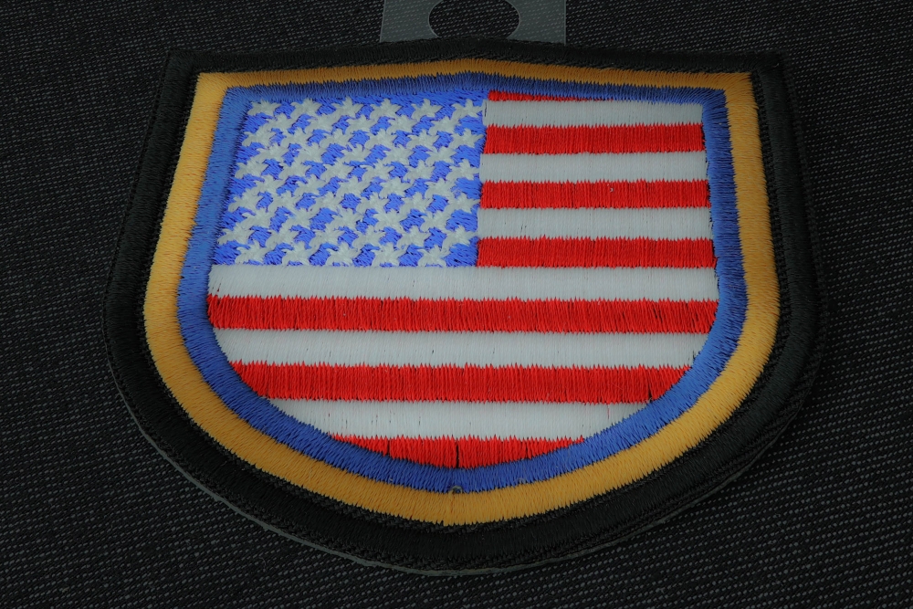 Vintage USA Flag Patches for Uniform Military Patriotic Gold Border 2x3”