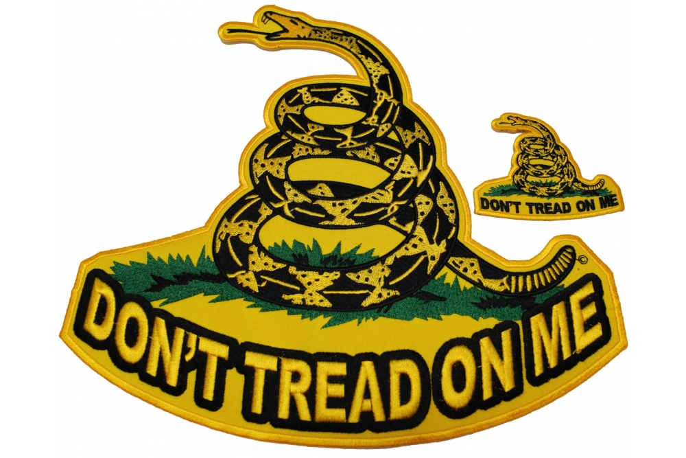 Yellow Snake Dont Tread On Me 2 Piece Small and Large Patch Set