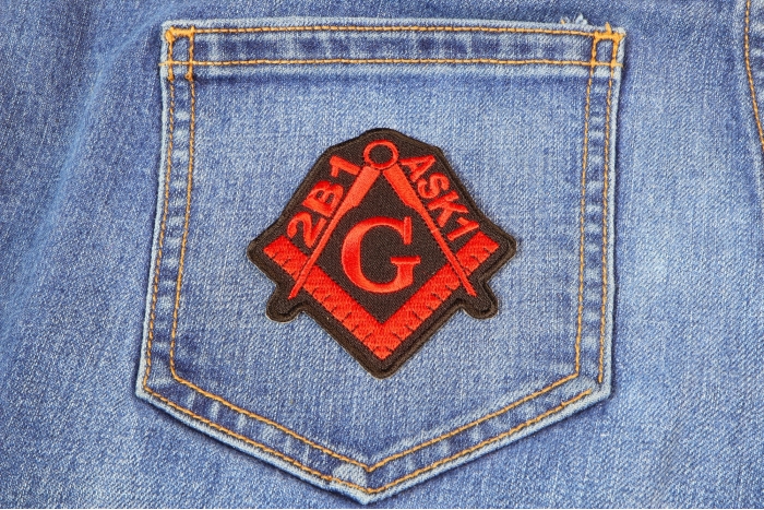 2B1 ASK1 Free Mason Black and Red Patch shown on jeans