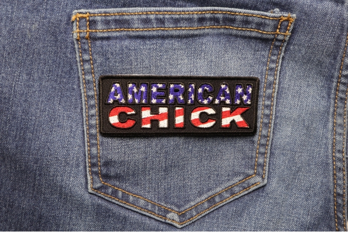 American Chick Patch shown on jeans