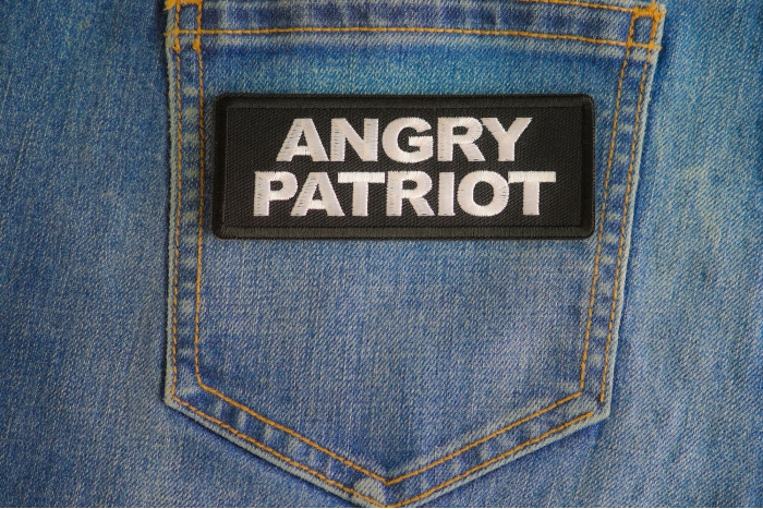 Angry Patriot Patch shown on jeans