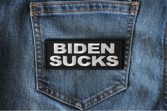 Biden Sucks Patch shown on jeans