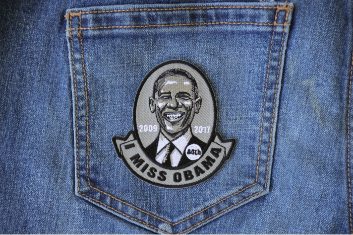 I Miss Obama Patriotic Iron on Patch shown on jeans