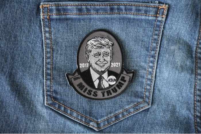 I miss Trump Iron on Patch shown on jeans