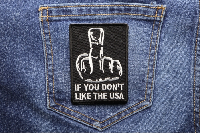 Middle Finger If You Don't Like The USA Patch shown on jeans