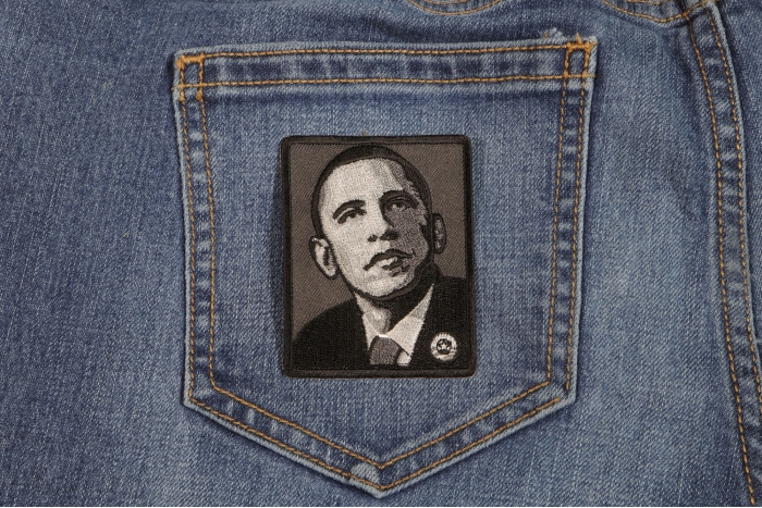 Obama Face Patch shown on jeans