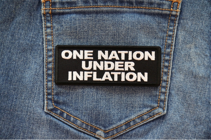 One Nation Under Inflation Patch shown on jeans
