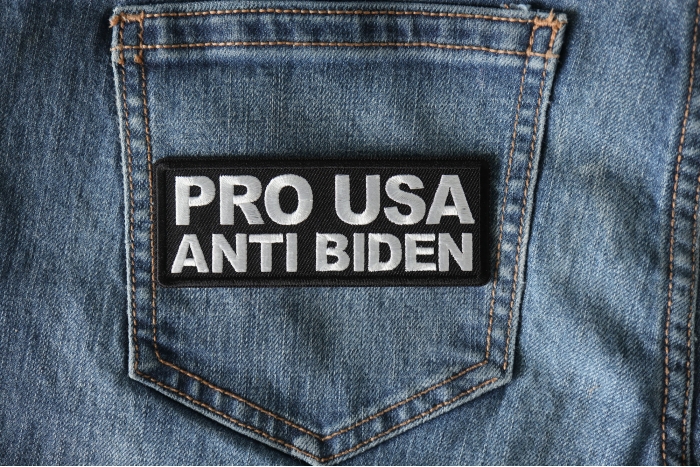 Pro USA Anti Biden Patch shown on jeans