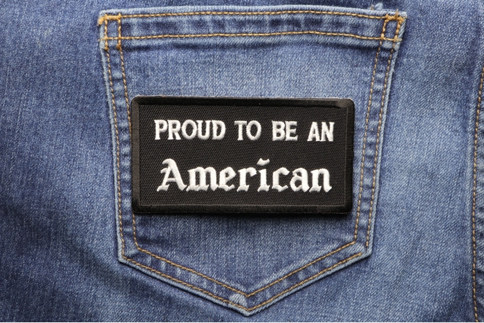 Proud To Be An American Patch shown on jeans