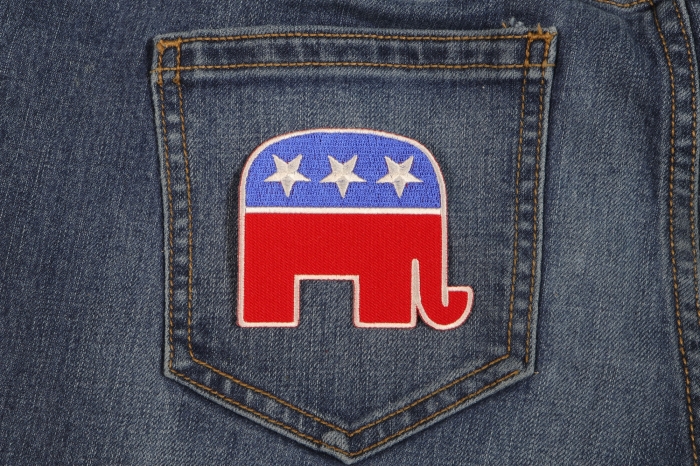 Republican Elephant Patch shown on jeans