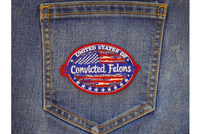 United States of Convicted Felons Patch shown on jeans