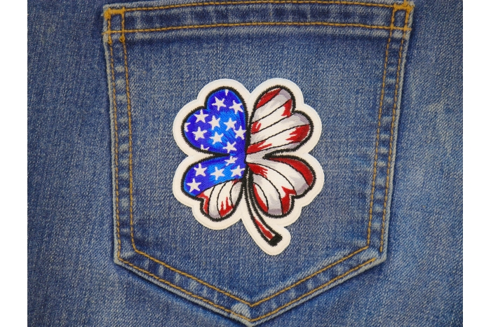 US Flag 4 Clover Leaf Patch shown on jeans