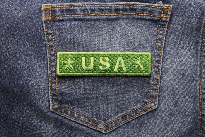 USA OD Green Patch shown on jeans