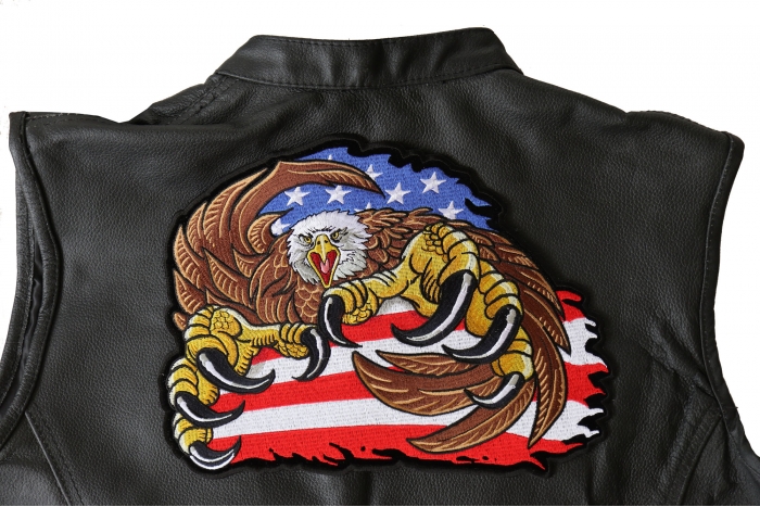 American Flag Eagle and Talons Patch, Large Eagle Patches for Jackets shown on leather vest