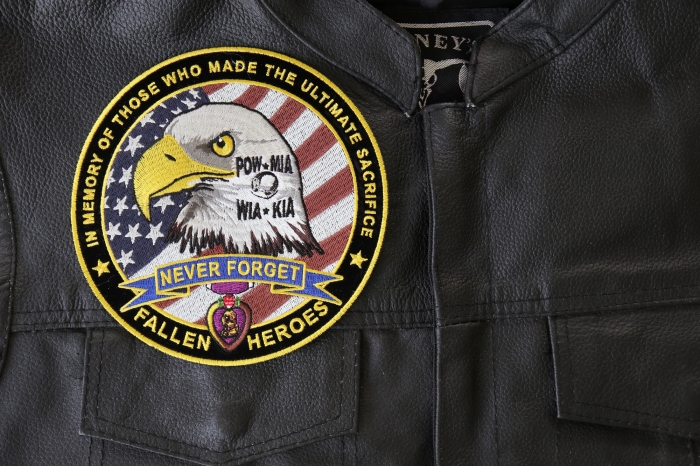 Fallen Heroes Patch, Patches for Jackets shown on leather vest