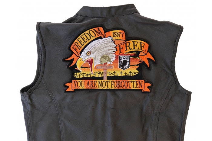Freedom Isn't Free Eagle You Are Not Forgotten Patch, Large Eagle Back Patches shown on leather vest