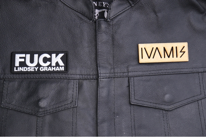 Fuck Lindsey Graham Patch shown on leather vest