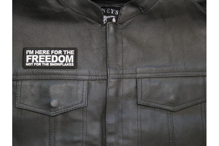I'm here for the Freedom Not for the Snowflakes Patch shown on leather vest