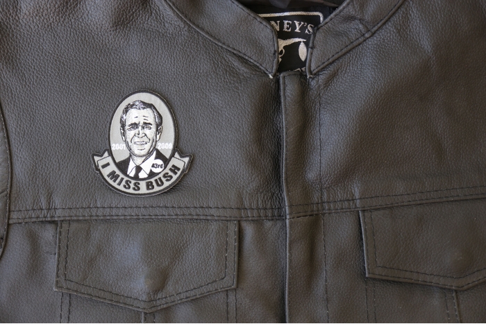 I miss Bush Jr Patch - 3x3.1 inch - Embroidered Iron on Patch shown on leather vest